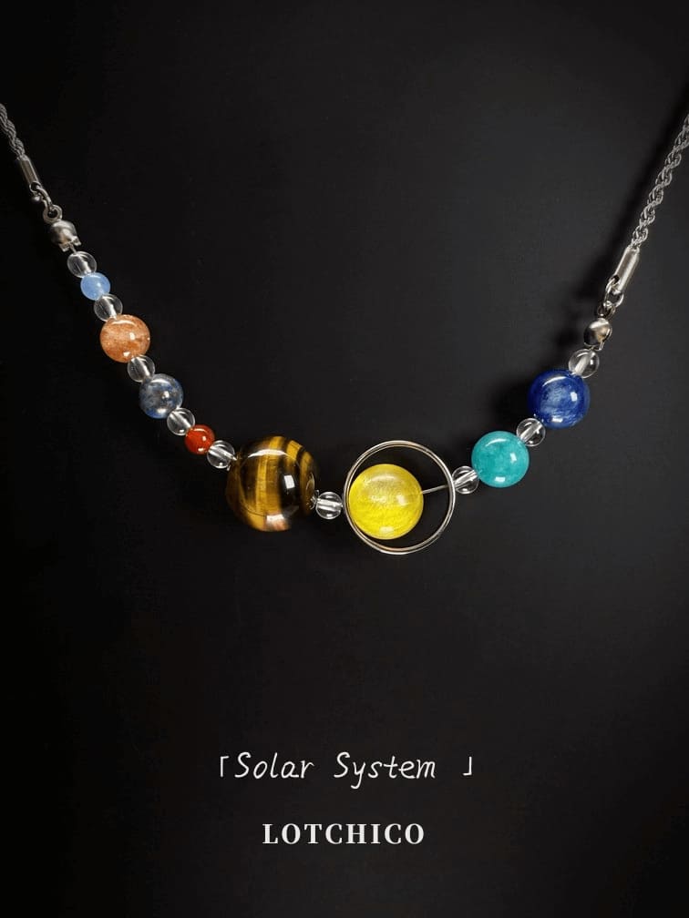 Solar System Necklace, 8 Planets, Natural Stone Beads, Universe Galaxy, Guardian, Gift - litchico