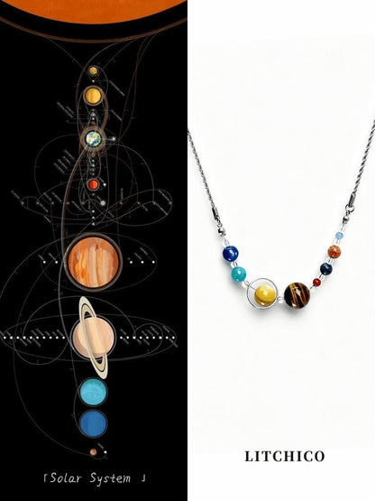 Solar System Necklace, 8 Planets, Natural Stone Beads, Universe Galaxy, Guardian, Gift - litchico