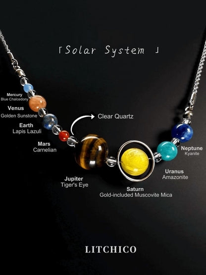 Solar System Necklace, 8 Planets, Natural Stone Beads, Universe Galaxy, Guardian, Gift - litchico